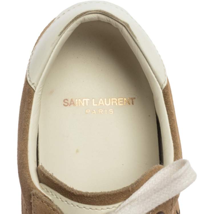 Pre Owned Saint Laurent Paris Light Brown Suede Court Classic Logo Sneakers Size 38
