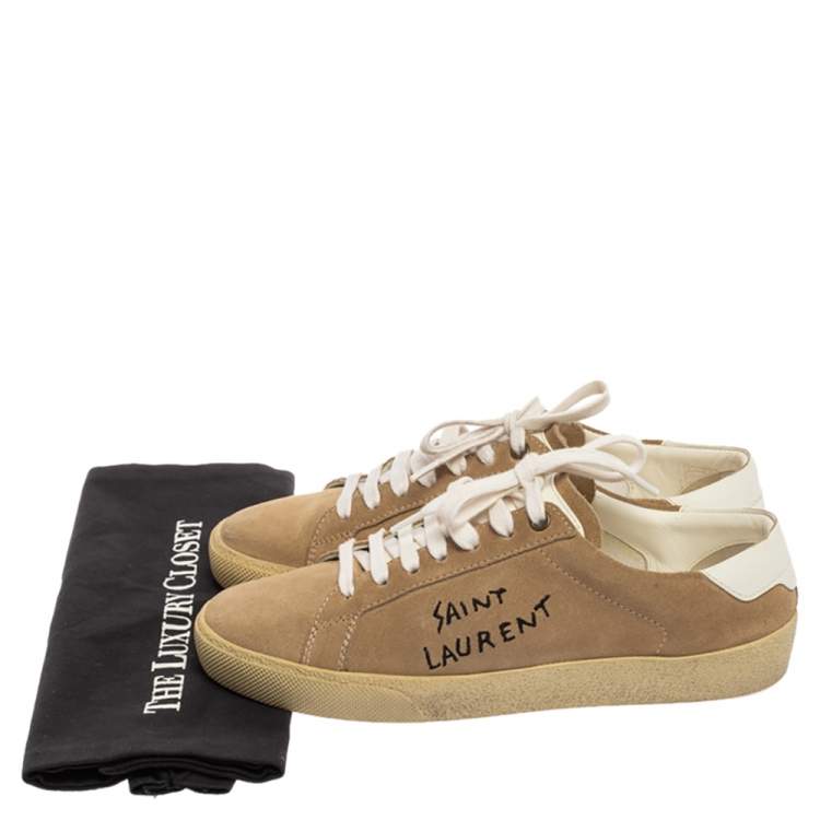 Pre Owned Saint Laurent Paris Light Brown Suede Court Classic Logo Sneakers Size 38
