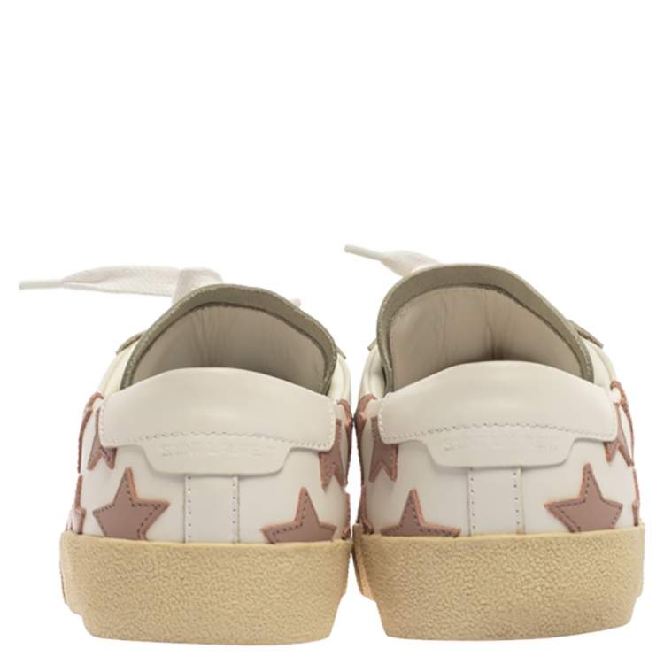 مملوكة مسبقًا Saint Laurent Paris White/Beige Leather Star Alpha Low Top Sneakers Size 37.5