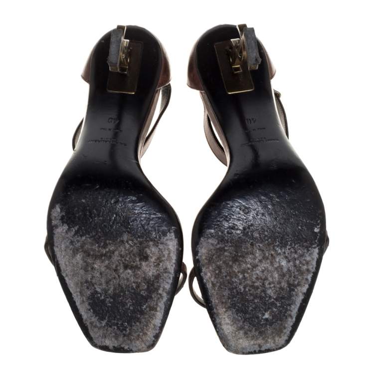 Pre Owned Saint Laurent Paris Brown Leather Opyum Ankle Strap Sandals Size 40