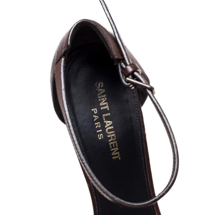 Pre Owned Saint Laurent Paris Brown Leather Opyum Ankle Strap Sandals Size 40