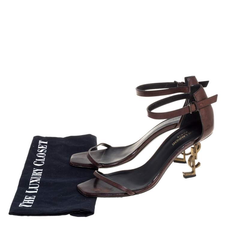 Pre Owned Saint Laurent Paris Brown Leather Opyum Ankle Strap Sandals Size 40