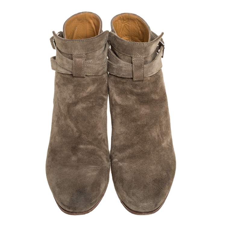 Pre Owned Saint Laurent Paris Olive Green Blake Jodhpur Ankle Boots Size 36