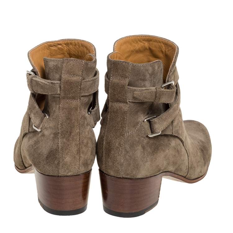 Pre Owned Saint Laurent Paris Olive Green Blake Jodhpur Ankle Boots Size 36