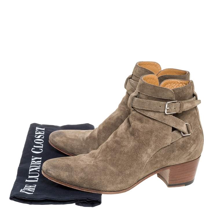 Pre Owned Saint Laurent Paris Olive Green Blake Jodhpur Ankle Boots Size 36