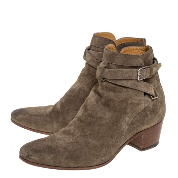 Pre Owned Saint Laurent Paris Olive Green Blake Jodhpur Ankle Boots Size 36