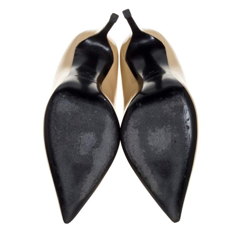 Pre Owned Saint Laurent Paris Beige Leather Pointed Toe Pumps Size 38