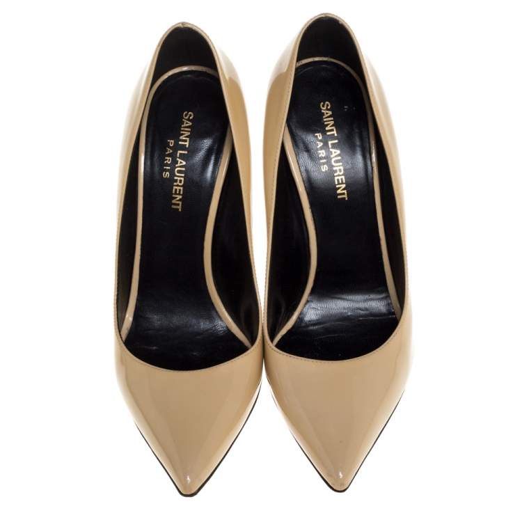 Pre Owned Saint Laurent Paris Beige Leather Pointed Toe Pumps Size 38