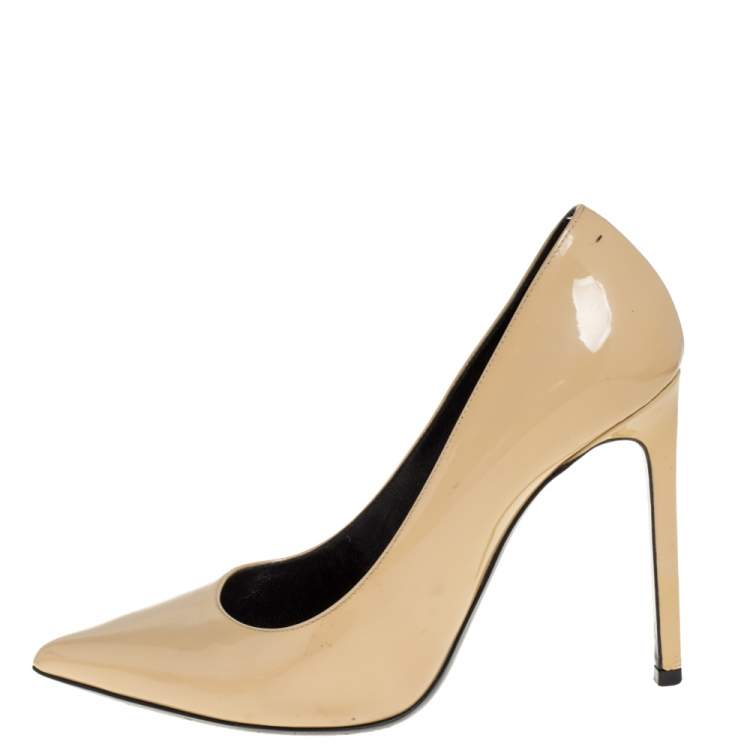 Pre Owned Saint Laurent Paris Beige Leather Pointed Toe Pumps Size 38