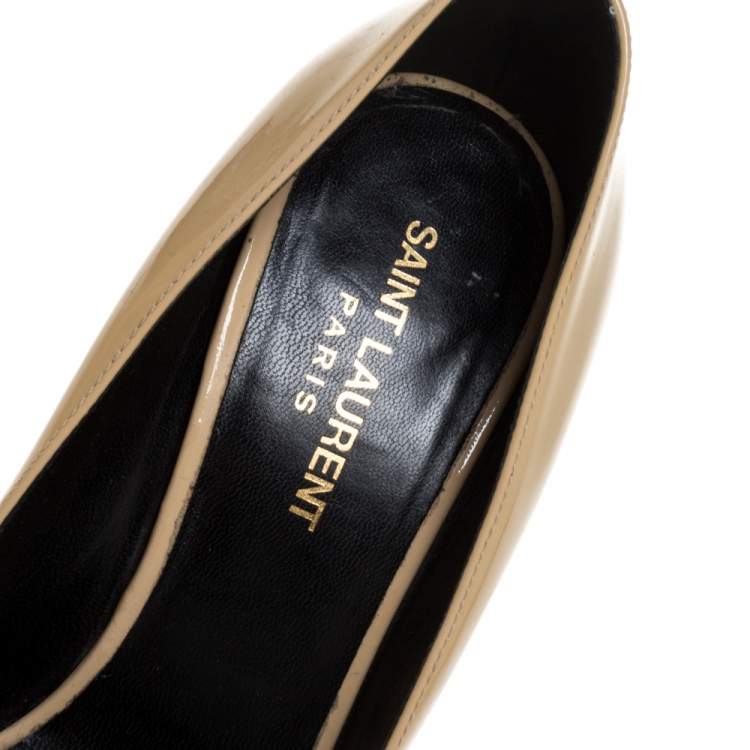 Pre Owned Saint Laurent Paris Beige Leather Pointed Toe Pumps Size 38