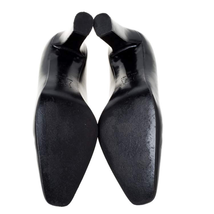 Pre Owned Saint Laurent Paris Black Leather Square Toe Pumps Size 38