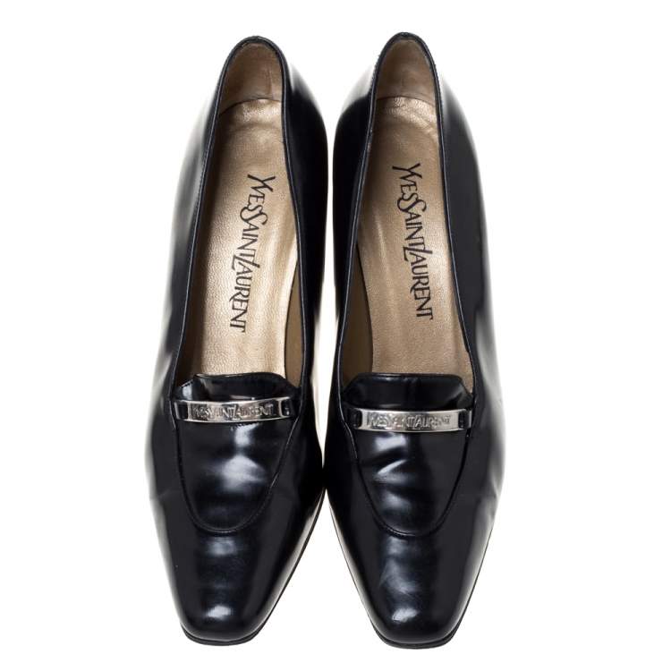 Pre Owned Saint Laurent Paris Black Leather Square Toe Pumps Size 38
