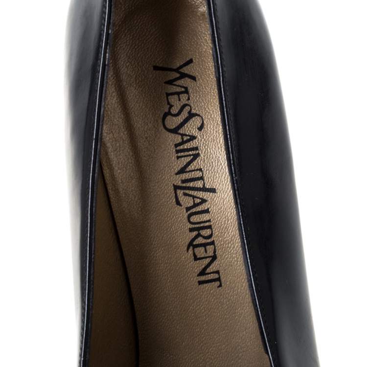 Pre Owned Saint Laurent Paris Black Leather Square Toe Pumps Size 38