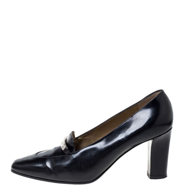 Pre Owned Saint Laurent Paris Black Leather Square Toe Pumps Size 38