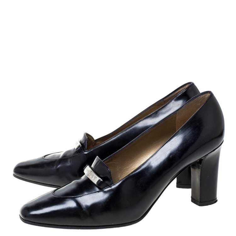 Pre Owned Saint Laurent Paris Black Leather Square Toe Pumps Size 38