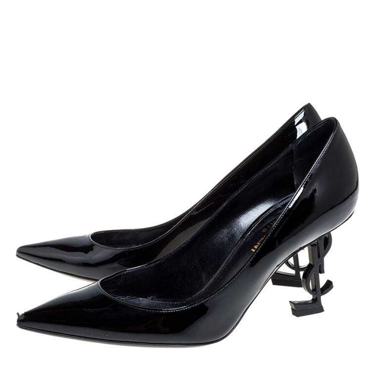 Pre Owned Saint Laurent Paris Black Patent Leather Opyum Pointed Toe Pumps Size 36.5