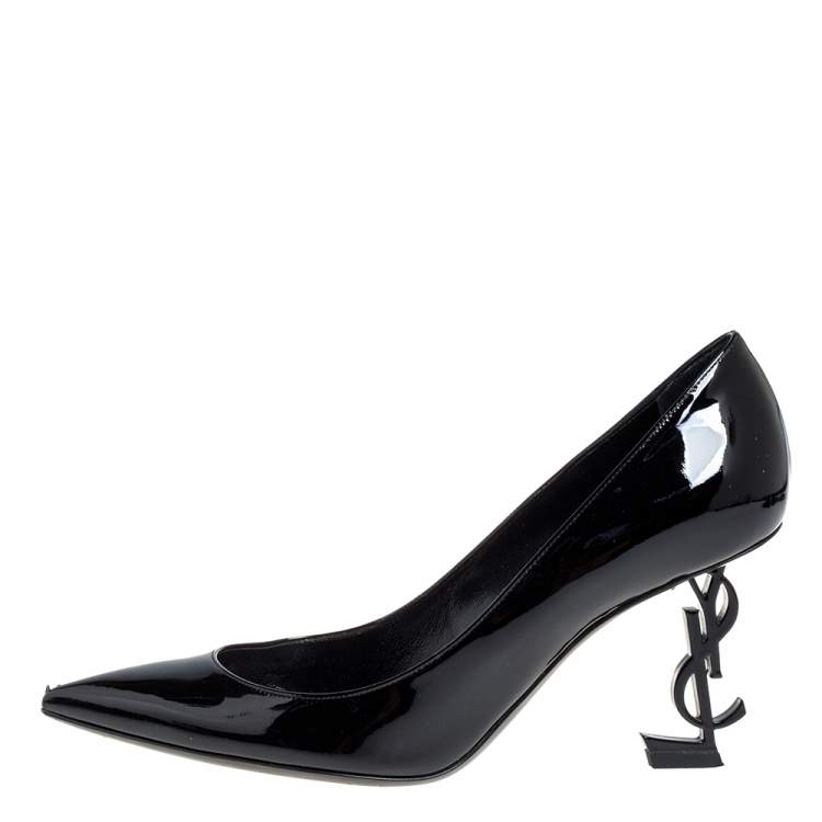 Pre Owned Saint Laurent Paris Black Patent Leather Opyum Pointed Toe Pumps Size 36.5
