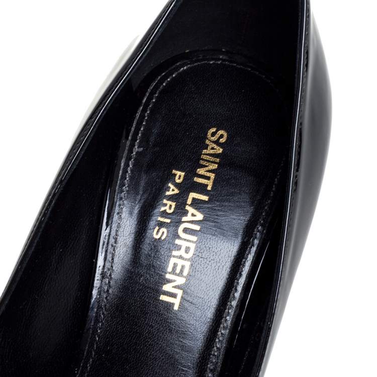 Pre Owned Saint Laurent Paris Black Patent Leather Opyum Pointed Toe Pumps Size 36.5