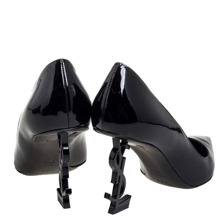 Pre Owned Saint Laurent Paris Black Patent Leather Opyum Pointed Toe Pumps Size 36.5