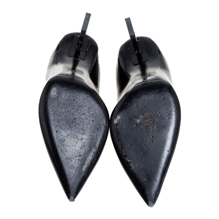 Pre Owned Saint Laurent Paris Black Patent Leather Opyum Pointed Toe Pumps Size 36.5