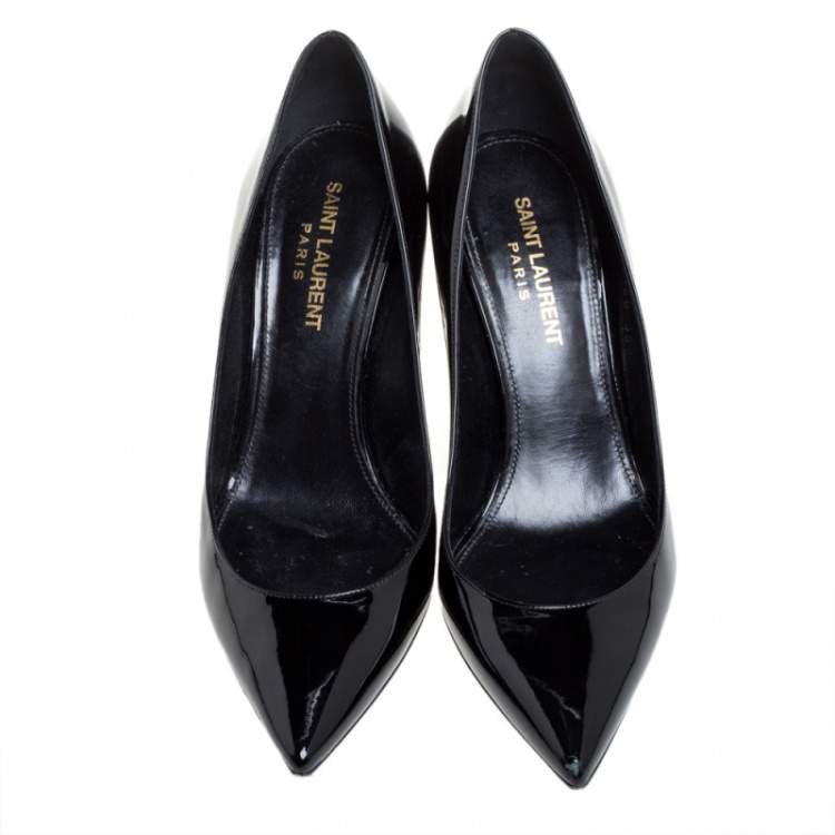 Pre Owned Saint Laurent Paris Black Patent Leather Opyum Pointed Toe Pumps Size 36.5