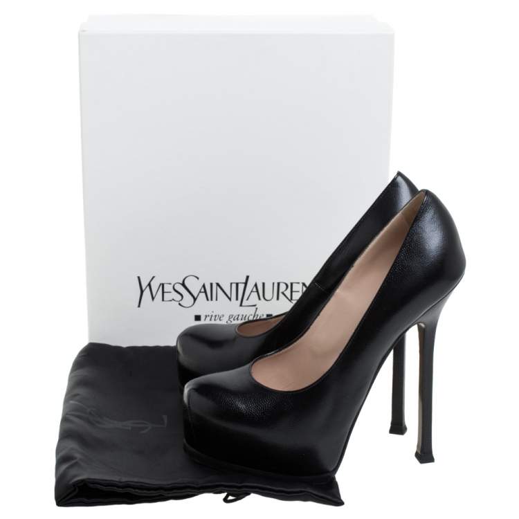 Pre Owned Saint Laurent Paris Black Leather Tribtoo Platform Pumps Size 38