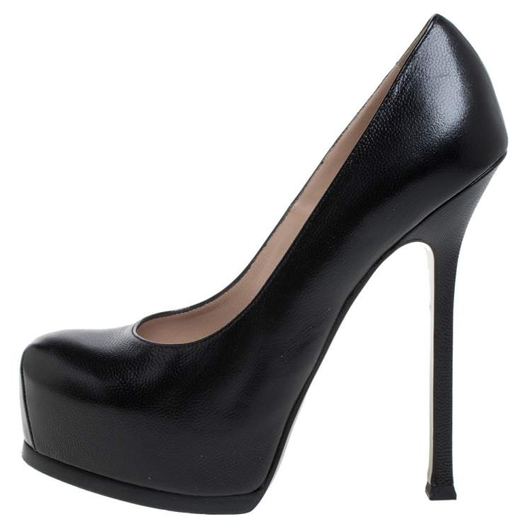Pre Owned Saint Laurent Paris Black Leather Tribtoo Platform Pumps Size 38