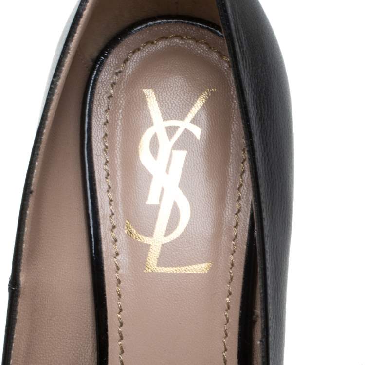 Pre Owned Saint Laurent Paris Black Leather Tribtoo Platform Pumps Size 38