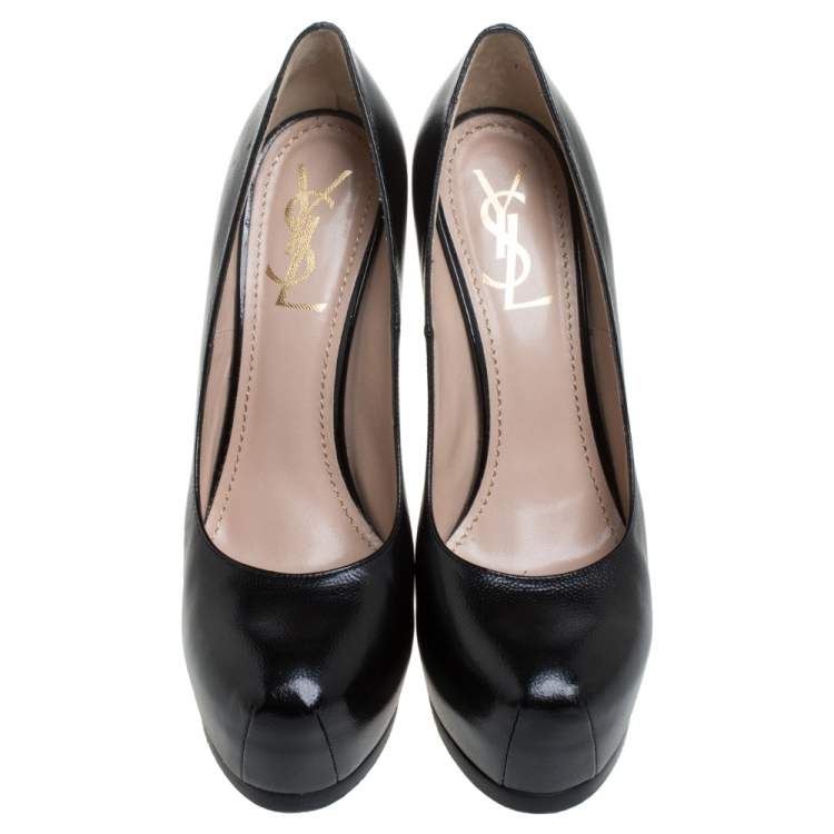 Pre Owned Saint Laurent Paris Black Leather Tribtoo Platform Pumps Size 38
