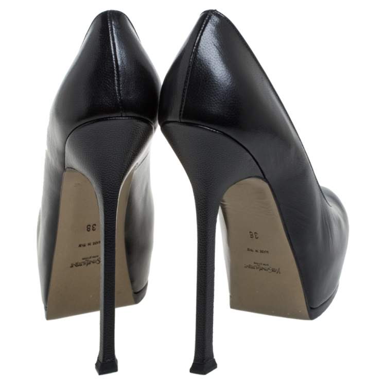 Pre Owned Saint Laurent Paris Black Leather Tribtoo Platform Pumps Size 38