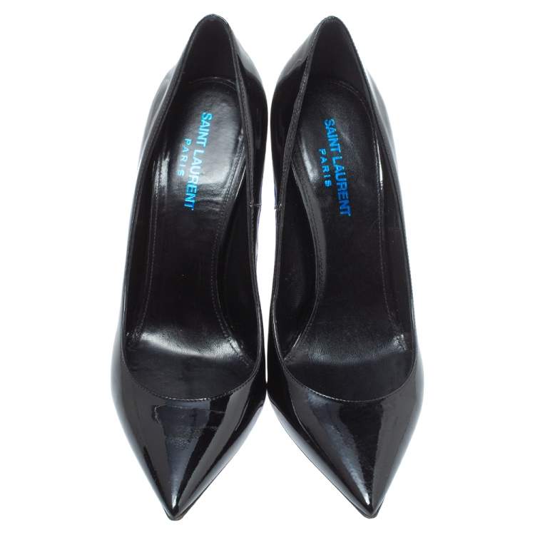 Pre Owned Saint Laurent Paris Black Patent Leather Opyum Pointed Toe Pumps Size 39