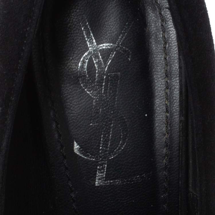 Pre Owned Saint Laurent Paris Black Suede Tribtoo Platform Pumps Size 36.5