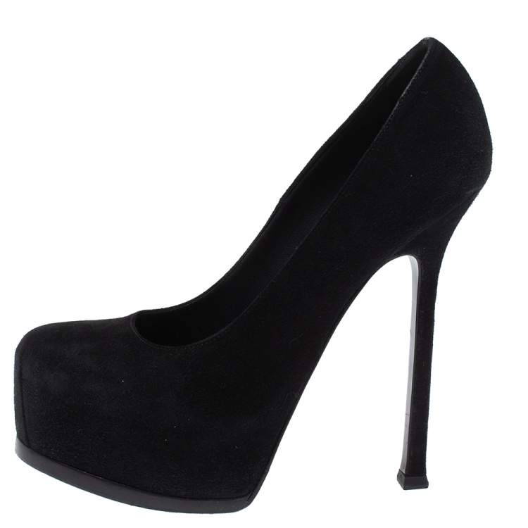 Pre Owned Saint Laurent Paris Black Suede Tribtoo Platform Pumps Size 36.5