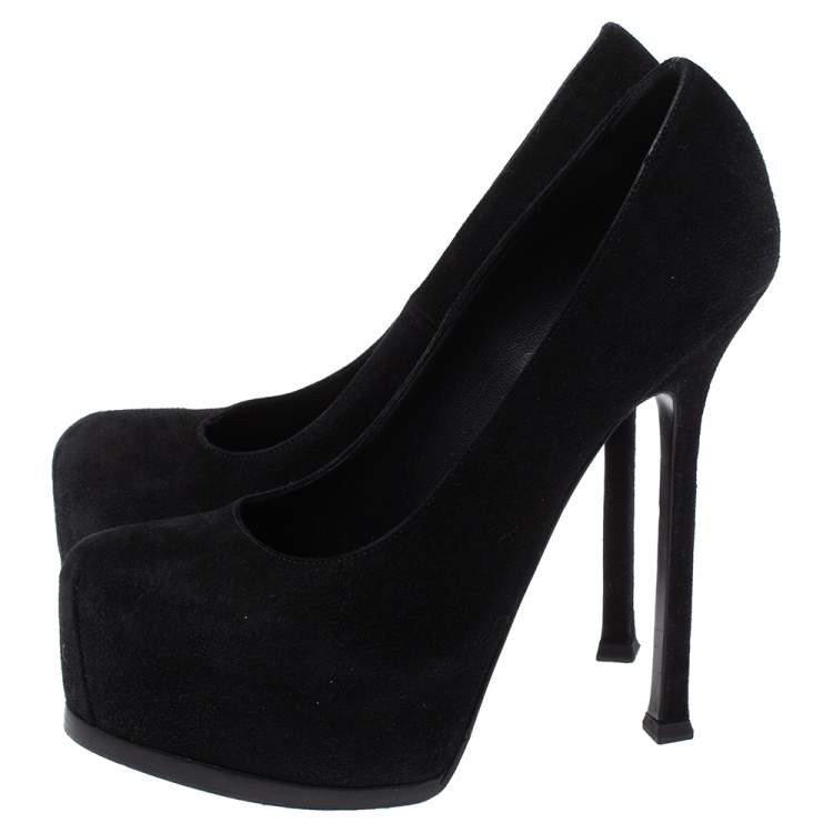 Pre Owned Saint Laurent Paris Black Suede Tribtoo Platform Pumps Size 36.5