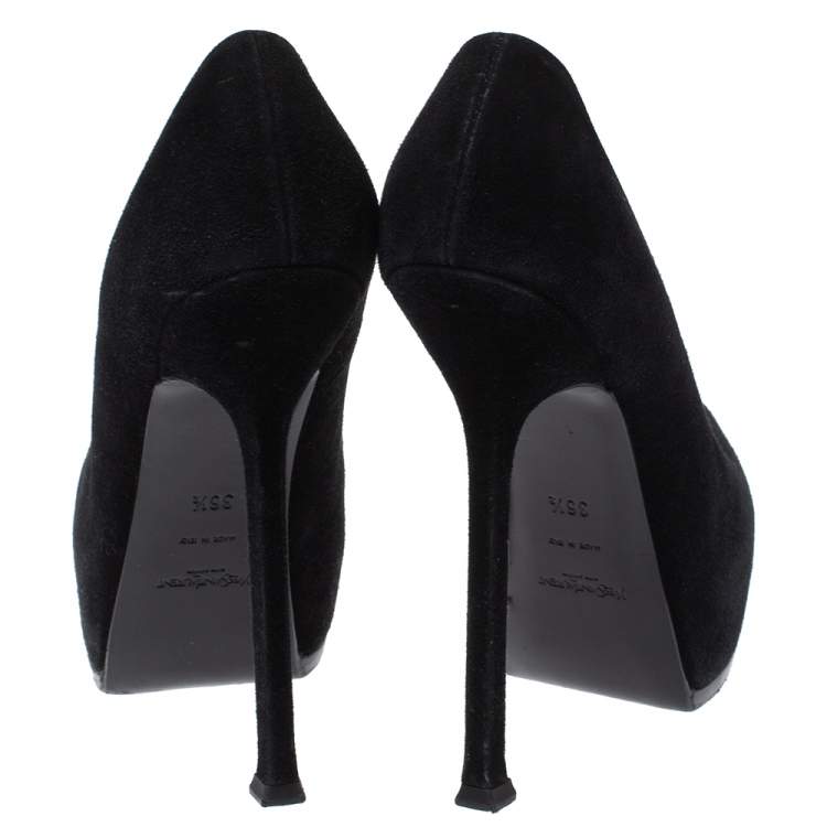 Pre Owned Saint Laurent Paris Black Suede Tribtoo Platform Pumps Size 36.5