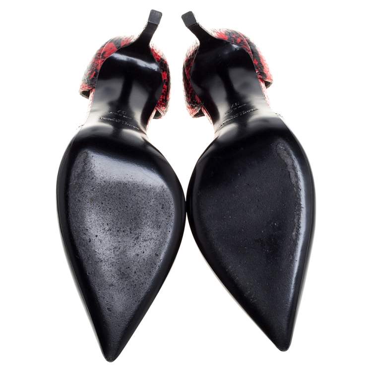 Pre Owned Saint Laurent Paris Black/Red Textured Leather D'orsay Pumps Size 37