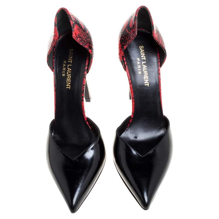 Pre Owned Saint Laurent Paris Black/Red Textured Leather D'orsay Pumps Size 37