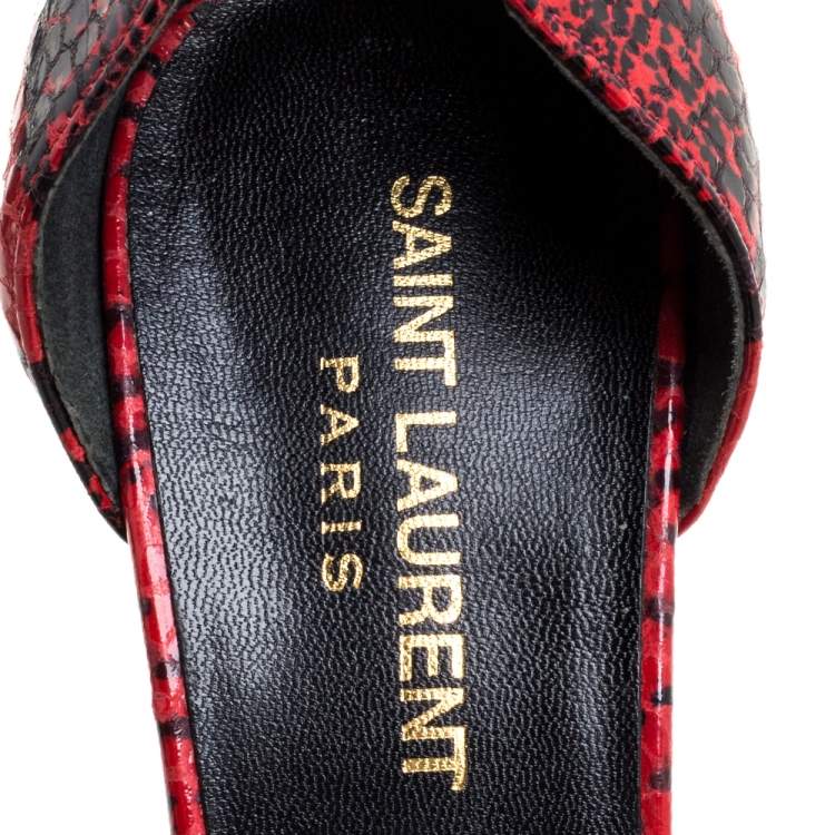 Pre Owned Saint Laurent Paris Black/Red Textured Leather D'orsay Pumps Size 37