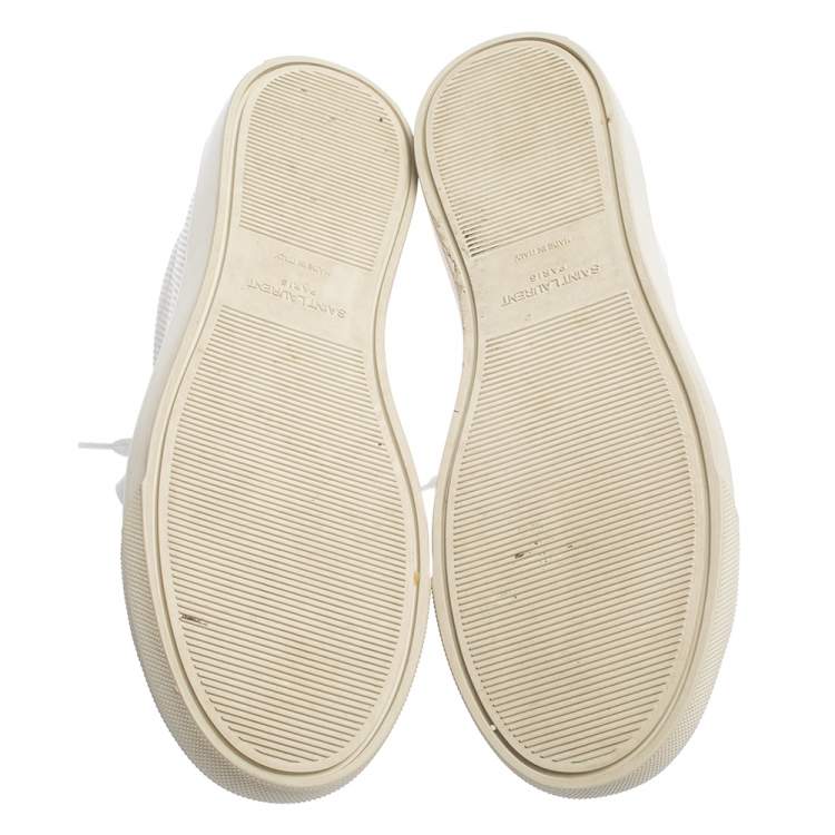 Pre Owned Saint Laurent White Leather And Glitter Andy Low-top Sneakers Size 39