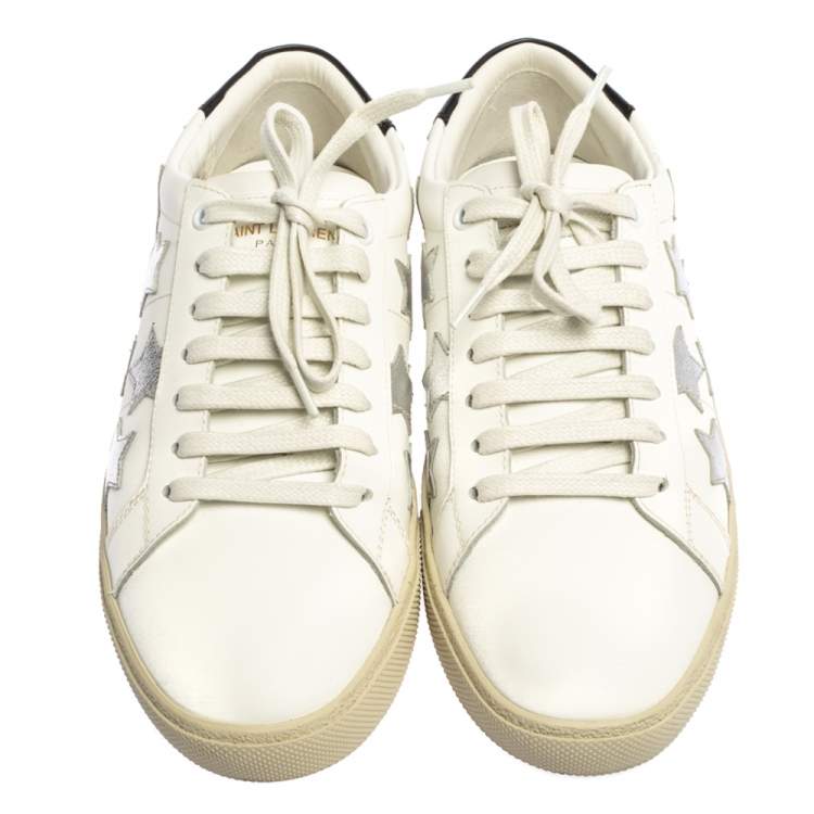 Pre Owned Saint Laurent White Leather Court Classic Star Sneakers Size 38