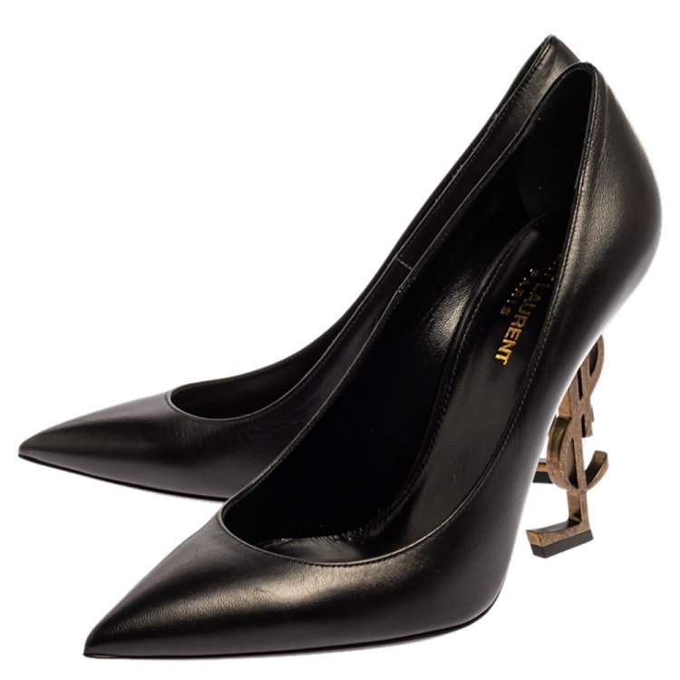 Pre Owned Saint Laurent Paris Black Leather Opyum Pointed Toe Pumps Size 39