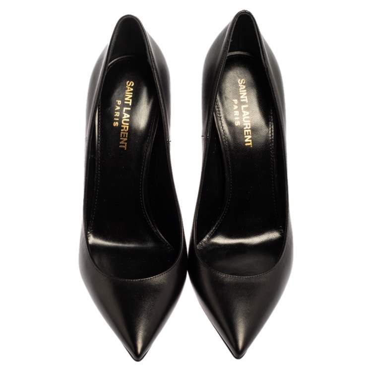 Pre Owned Saint Laurent Paris Black Leather Opyum Pointed Toe Pumps Size 39