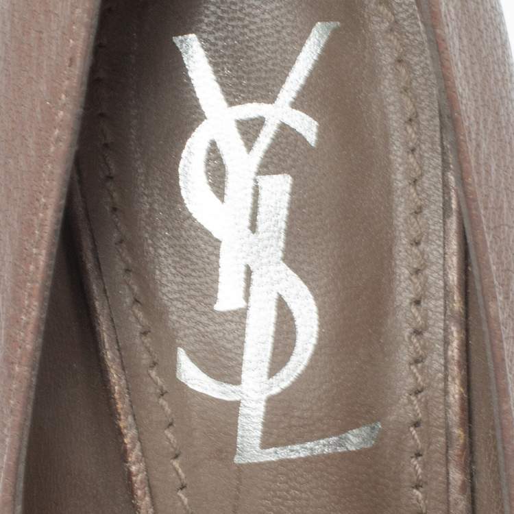 Pre Owned Saint Laurent Paris Brown Leather Tribtoo Platform Pumps Size 36