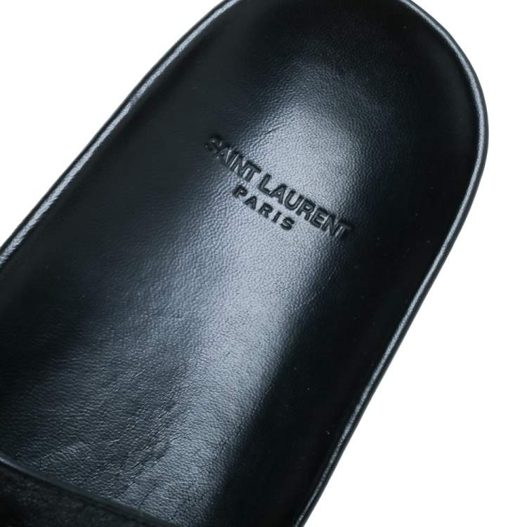 Pre Owned Saint Laurent Paris Black Leather Logo Slide Sandals Size 39