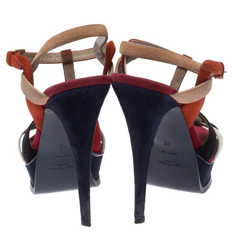 Pre Owned Saint Laurent Multicolor Suede Tribute Platform Sandals Size 40 