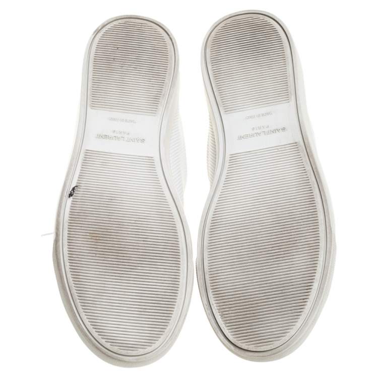 Pre Owned Saint Laurent White Perforated Leather Glitter Andy Low Top Sneakers Size 38