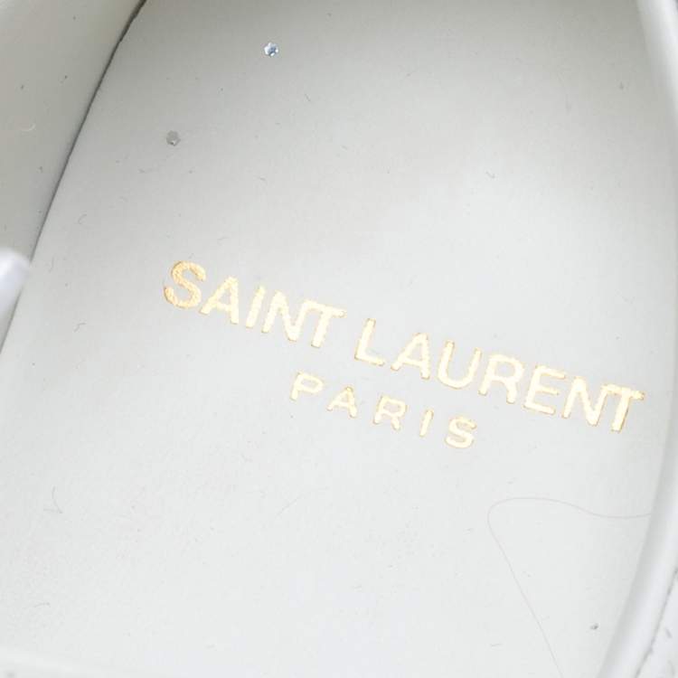 Pre Owned Saint Laurent White Perforated Leather Glitter Andy Low Top Sneakers Size 38