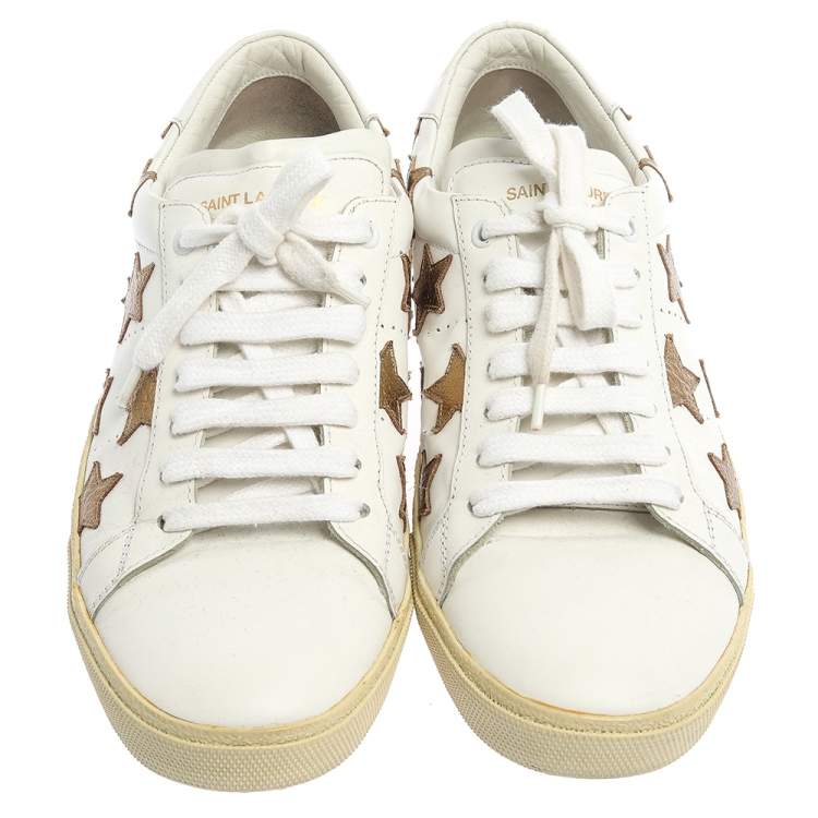 مملوكة مسبقًا Saint Laurent White/Gold Leather Star Court Classic California Sneakers Size 40