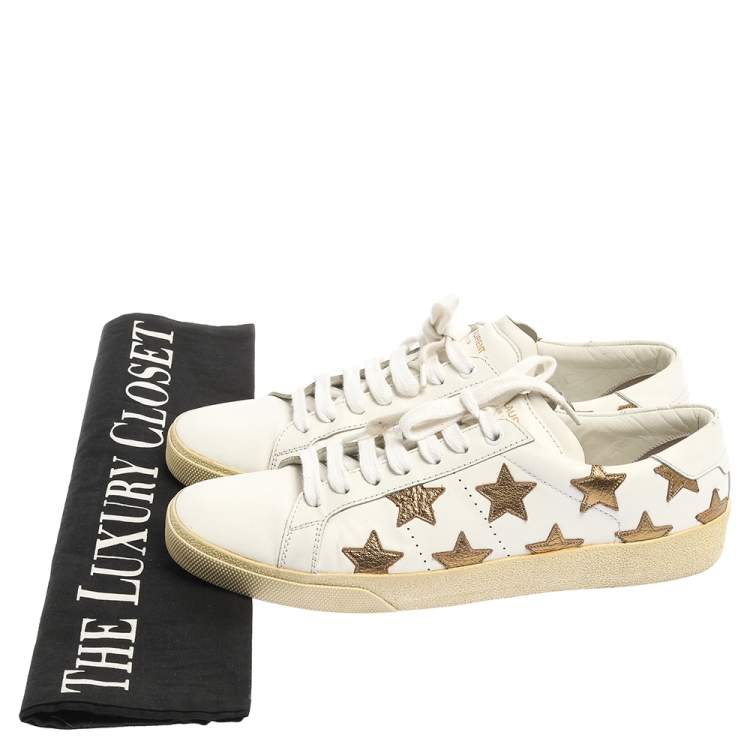 مملوكة مسبقًا Saint Laurent White/Gold Leather Star Court Classic California Sneakers Size 40