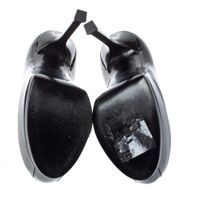 Pre Owned Saint Laurent Paris Black Patent Leather Tribtoo Platform Pumps Size 37.5